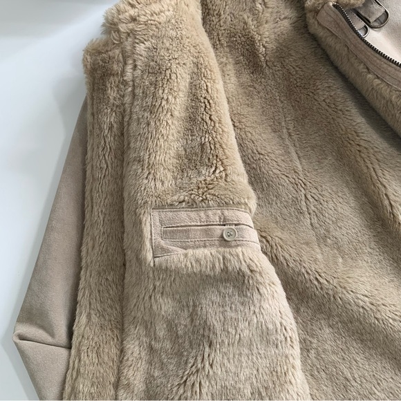 Canda Tan Suede B-3 Aviator Jacket Shearling Lining Size Large - Picture 7 of 14